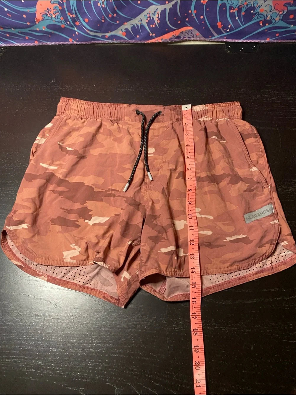 Men's Rust Camo Athletic Shorts with Drawstring - Picture 5 of 8